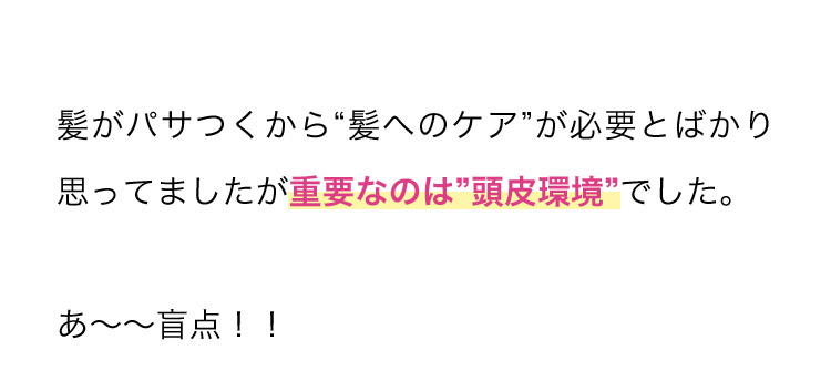 髪がパサつくから“髪へのケア”が必要とばかり 思ってましたが重要なのは“頭皮環境”でした。あーー盲点！！
